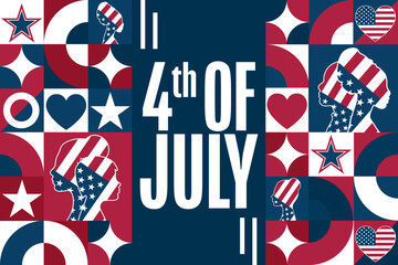 Happy Independence Day. 4th of July. USA. Holiday concept. Template for background, banner, card, poster with text inscription. Vector EPS10 illustration.