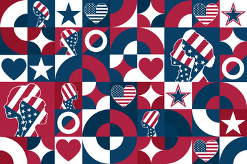 Happy Independence Day. 4th of July. USA. Seamless geometric pattern. Template for background, banner, card, poster. Vector EPS10 illustration.