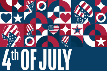 Happy Independence Day. 4th of July. USA. Holiday concept. Template for background, banner, card, poster with text inscription. Vector EPS10 illustration. - obrazy, fototapety, plakaty