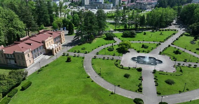 Aerial view of Dadiani Palace in the center of Zugdidi city. Georgia