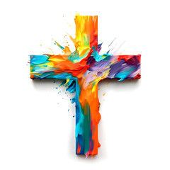Bright colors oil paint latin cross isolated on white background