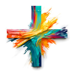 Fototapeta premium Bright colors oil paint latin cross isolated on white background