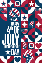 Happy Independence Day. 4th of July. USA. Holiday concept. Template for background, banner, card, poster with text inscription. Vector EPS10 illustration.