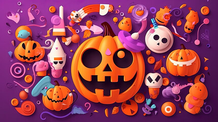 Halloween Objects on Orange - Bold Graphic Design