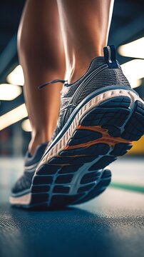 Close-up of an Athlete's Running Feet on a Treadmill