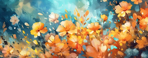 Obraz na płótnie Canvas colorful flowers image with flowers watercolor wallpapers, in the style of dark turquoise and light amber, swirling vortexes, i can't believe how beautiful this is, airbrush art AI Generative
