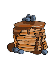 Pancakes with blueberries and maple syrup - transparent background, PNG