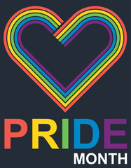 LGBTQ community pride month poster design with rainbow striped in the shape of a heart