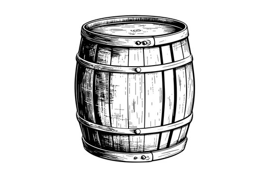 recommend clip art: Wood barrel. Hand drawn sketch engraving style vector illustrations