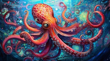 Fototapeta na wymiar A Colorful Octopus Adventure