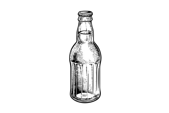 Glass bottle of soda. Ink sketch of cola hand drawn vintage vector illustration