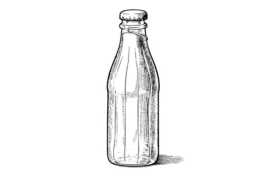 Glass bottle of soda. Ink sketch of cola hand drawn vintage vector illustration