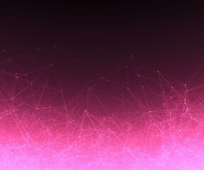 Purple pink gradient square web banner background. Fantasy abstract technology, engineering and science wallpaper with particles and plexus connected lines. Wireframe 3D illustration and copy space