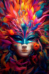 Colorful light behind the mask of reality. Generative AI - obrazy, fototapety, plakaty