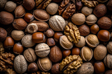 Generative AI - Background formed with different kinds of nuts