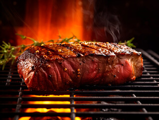 World best Wagyu A5 hot smoked beef steak studio professional food photo with decorations isolated