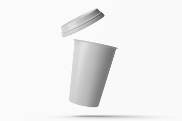 Realistic floating 3d Coffee Cup Mockup on a white background