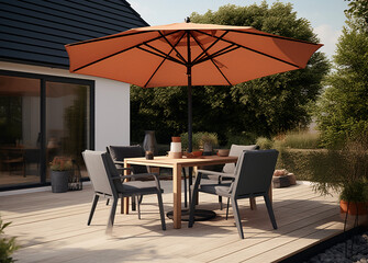 Obraz premium Parasol with Table and Chairs