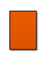 Black picture frame hanging on a transparent background. Empty orange picture