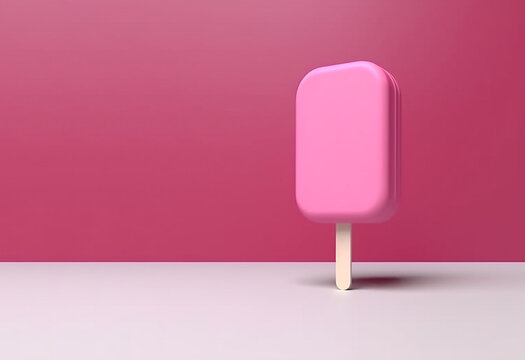 Ghiacciolo alla fragola 3d succoso su sfondo tono su tono rosa shocking , concetto di estate, base bianca, stecca beige, , creato con ai 