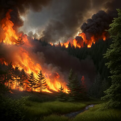 Fototapeta na wymiar Burning of the forest. Generative AI
