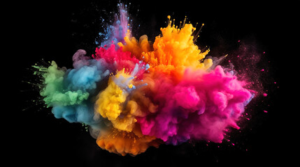 Explosion powder with different colors splash isolated on white background. Generative ai