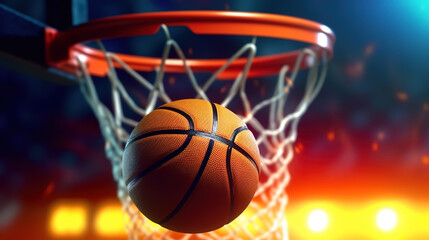 Obraz premium An official orange ball on a hardwood basketball court. Generative ai