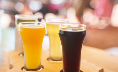 A flight of beer. Beer flights are small servings of various beers. They come in anywhere from 4-8 varieties depending on the brewery. Usually, customers will receive a small 3 – 5 oz. glass of each b
