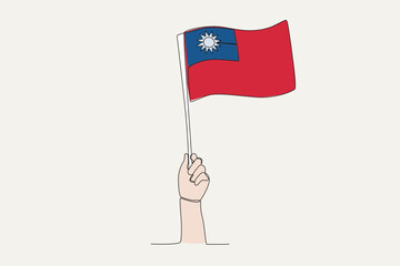 A hand raised the Taiwan flag. Flag one-line drawing