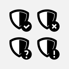 Shield icon vector with flat design vector include check mark, cross ,question mark, and exclamation mark. Uses for website computer and mobile vector. Vector illustration EPS 10