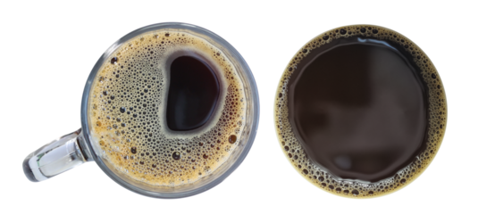 Mockup Set of hot Black americano coffee shoot from above isolated on white background.