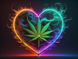 Illustration of a cannabis leaf with various visual effects created using an AI generator 