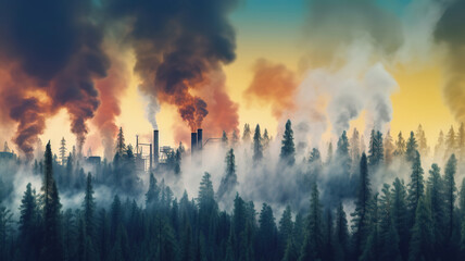 Obraz premium Climate change with industrial pollution. Generative ai