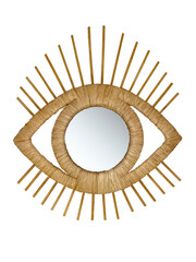 Mirror eye shaped aesthetic home decoration on wall natural raffia isolated on white background