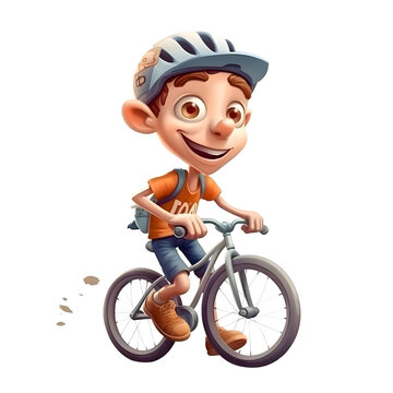 Cute little boy riding a bicycle. Vector cartoon character illustration.