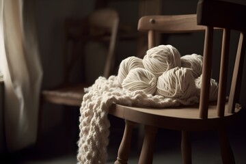 Fototapeta na wymiar A close-up shot of natural yarn draped over a chair.