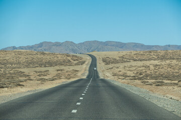 Highway road in Central Mongolia, the road trip from Ulaanbaatar to Kharkhorin city