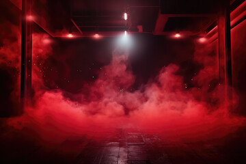 Indoor Room with red lights and smoke created with Generative AI Technology, ai, generative