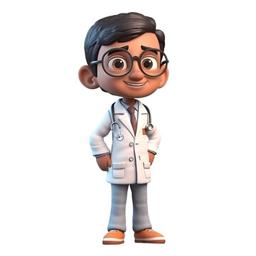 3D Render of Little Boy with glasses with stethoscope pose