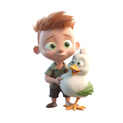 3d render of a little boy with a duck in his hand
