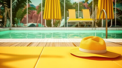 Obraz premium Yellow swimwear on the floor near the swimming pool. Generative ai