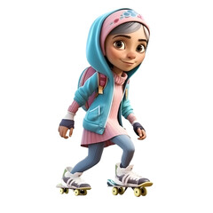 3D Render of a Little Girl Skating with Roller Skates