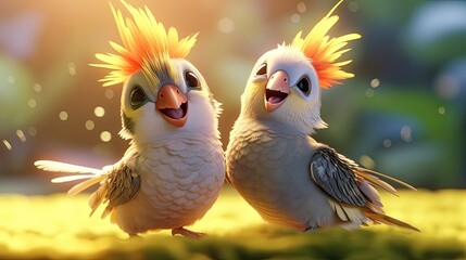 A cute Lutino Cockatiel bursts into laughter, sharing a joyful moment with her feathered friend, spreading happiness and warmth