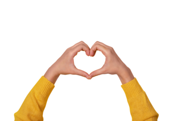 Hands making heart shape, love symbol isolated on transparent background
