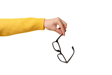 glasses in hand isolated on transparent background
