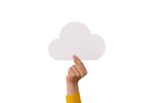 cloud in hand isolated on transparent background, storage concept