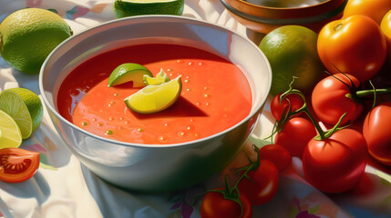 Glass of gazpacho soup with vegetables. Generative ai