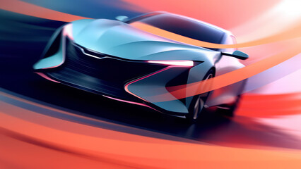 Fototapeta na wymiar The sketch of a futuristic car, with a colorful abstract background. Generative AI