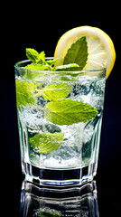 Refreshing Drink with Mint Leaves and Lemon in a Glass.
Generative AI