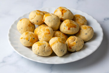 Traditional herb cookies. Handmade cookies made with black cumin are from Turkish cuisine. Turkish name; Corek otlu kurabiye